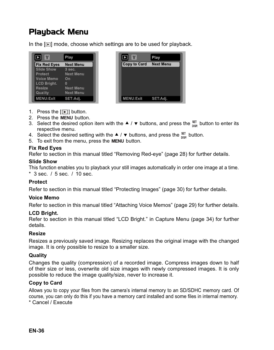 Playback menu | Sanyo VPC-T1060 User Manual | Page 37 / 47