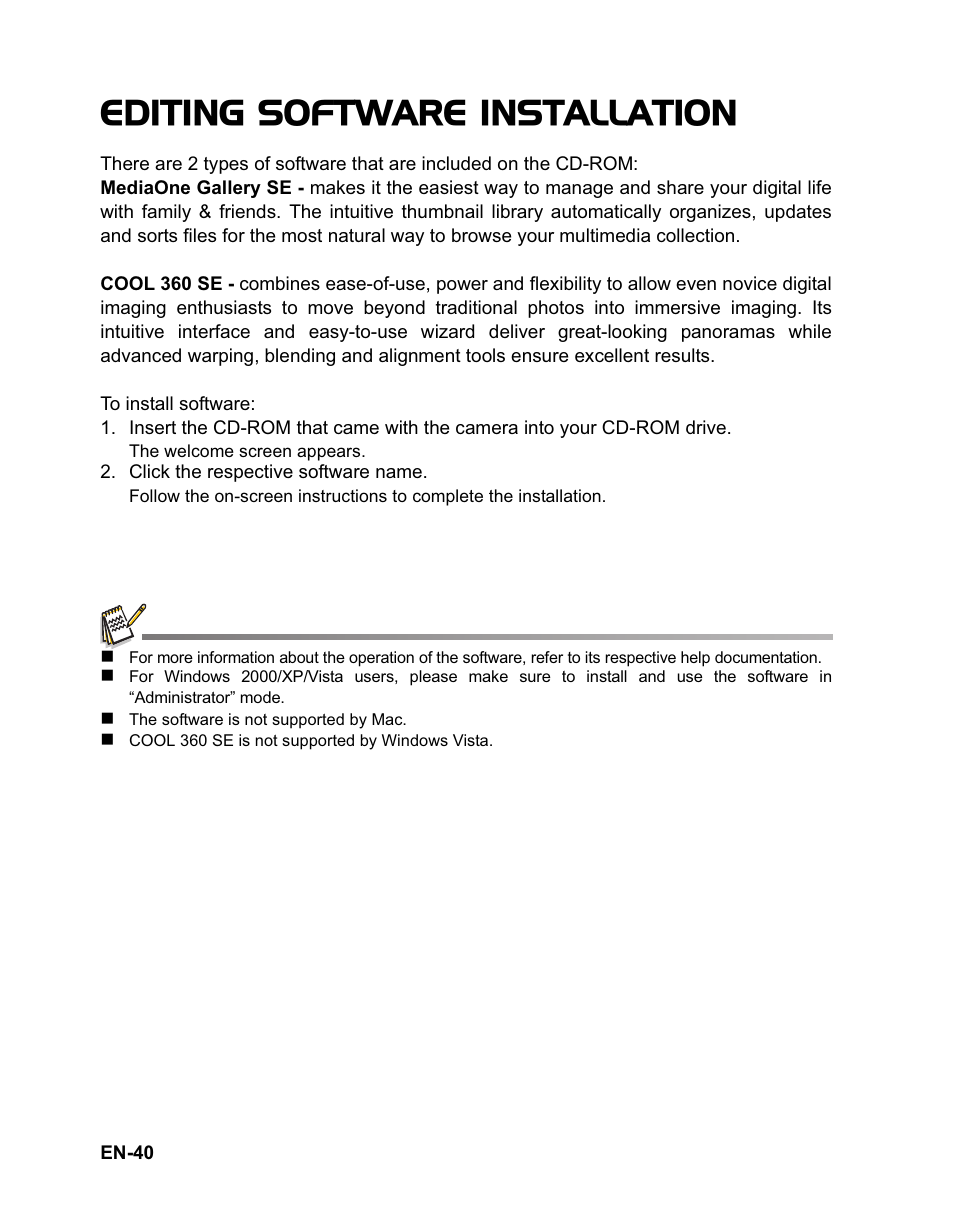 Editing software installation | Sanyo VPC-T1060 User Manual | Page 41 / 47