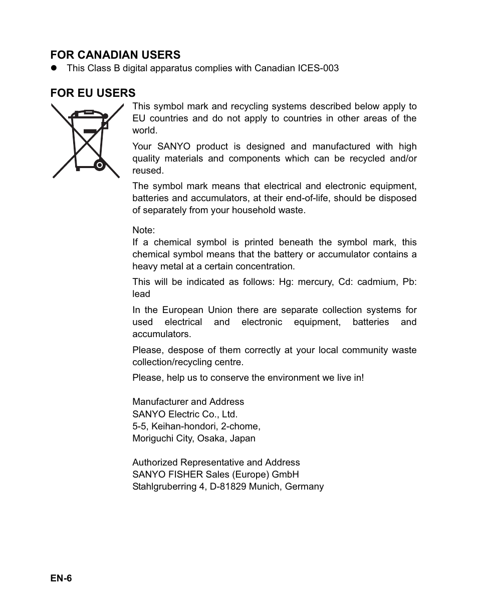 Sanyo VPC-T1060 User Manual | Page 7 / 47