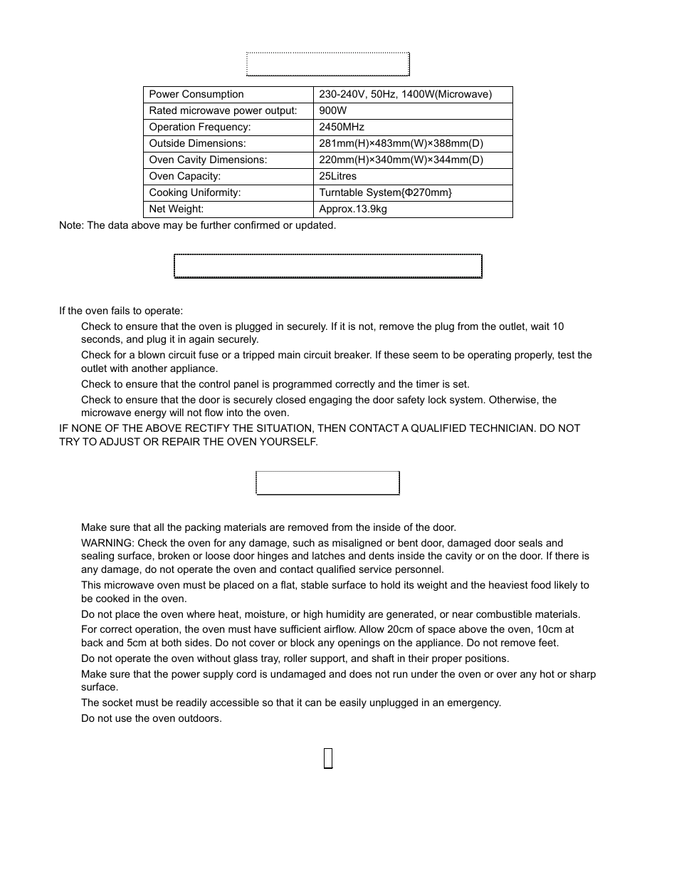 Specifications, Before you call for service, Installation | Sanyo EM-S8597V User Manual | Page 3 / 10