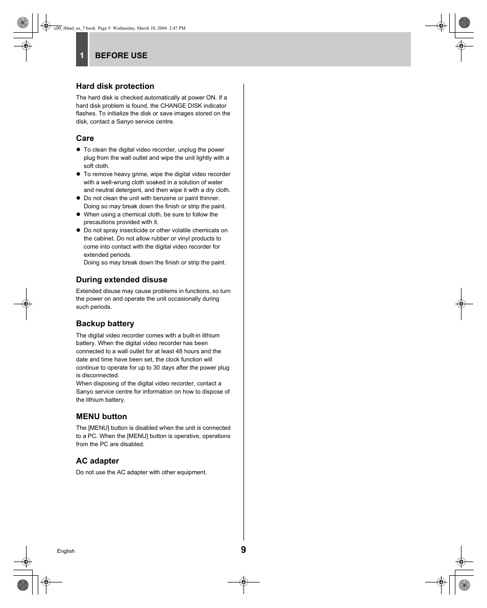 Sanyo DSR - 300 User Manual | Page 10 / 136