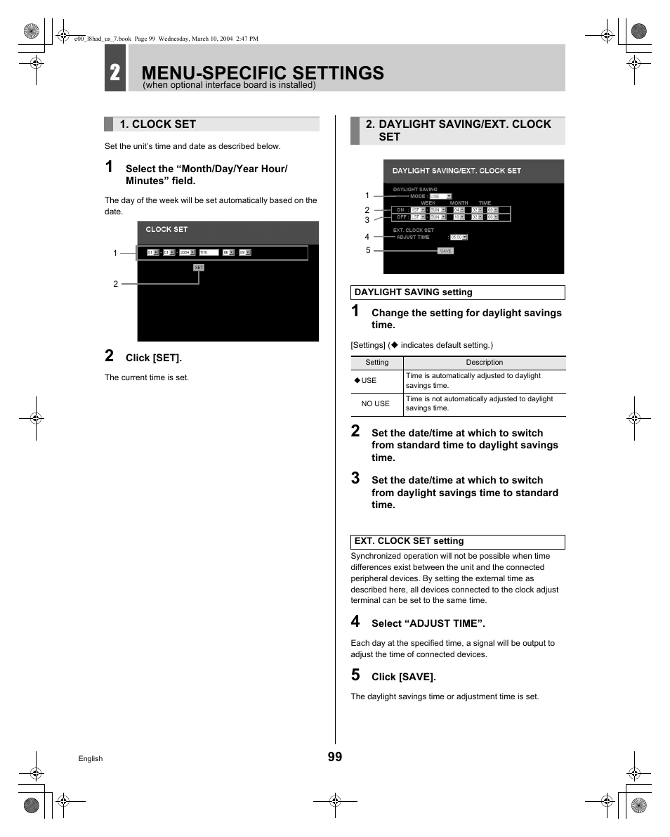 Menu-specific settings | Sanyo DSR - 300 User Manual | Page 100 / 136