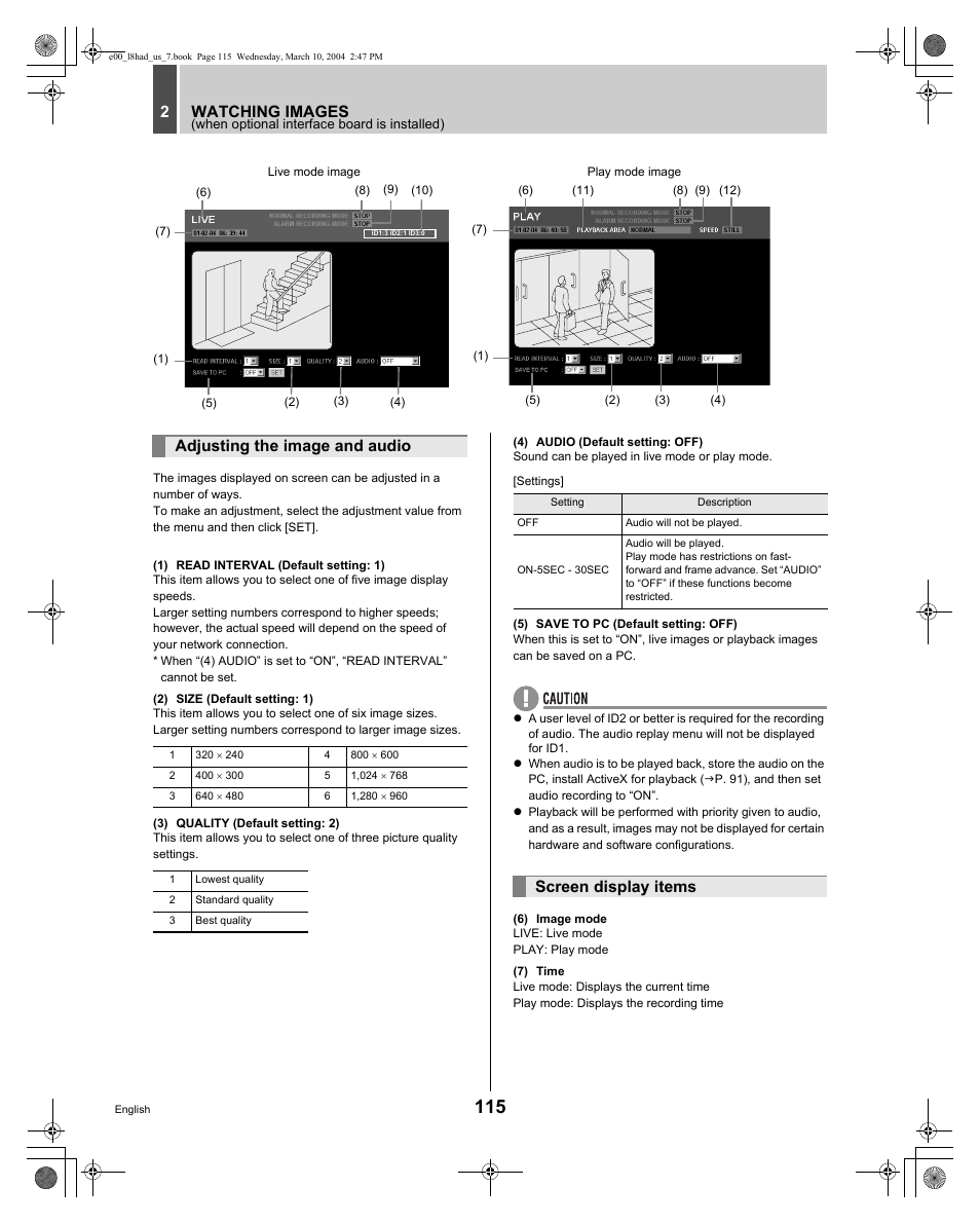 Watching images 2, Adjusting the image and audio, Screen display items | Sanyo DSR - 300 User Manual | Page 116 / 136