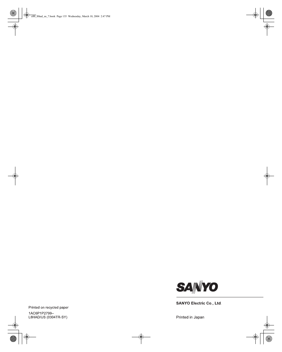 Sanyo DSR - 300 User Manual | Page 136 / 136