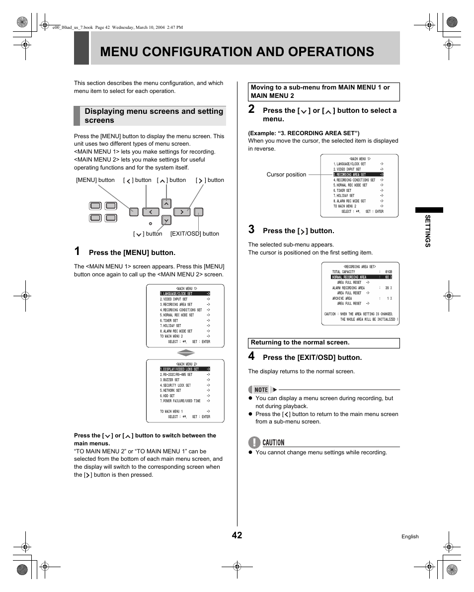Menu configuration and operations | Sanyo DSR - 300 User Manual | Page 43 / 136