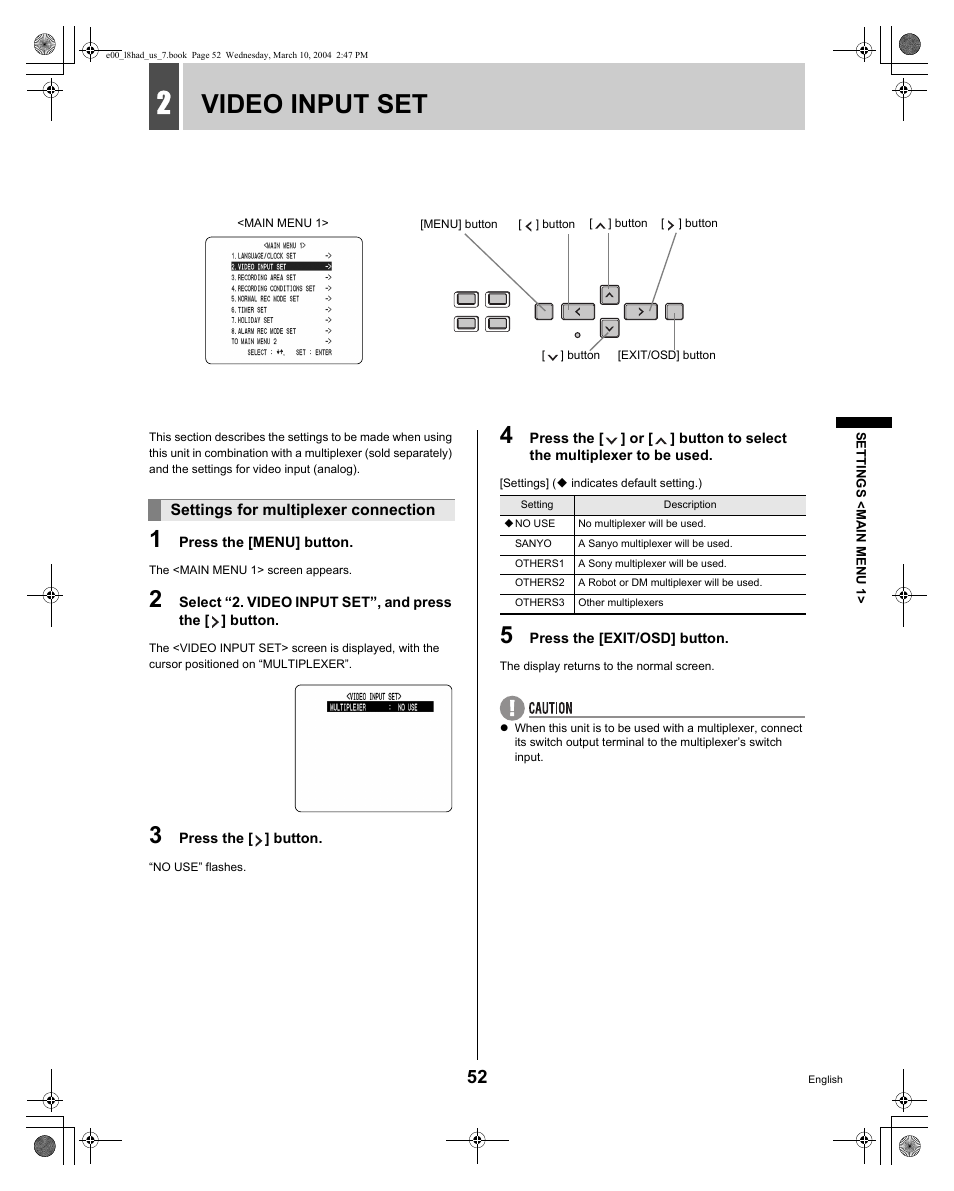 Video input set | Sanyo DSR - 300 User Manual | Page 53 / 136