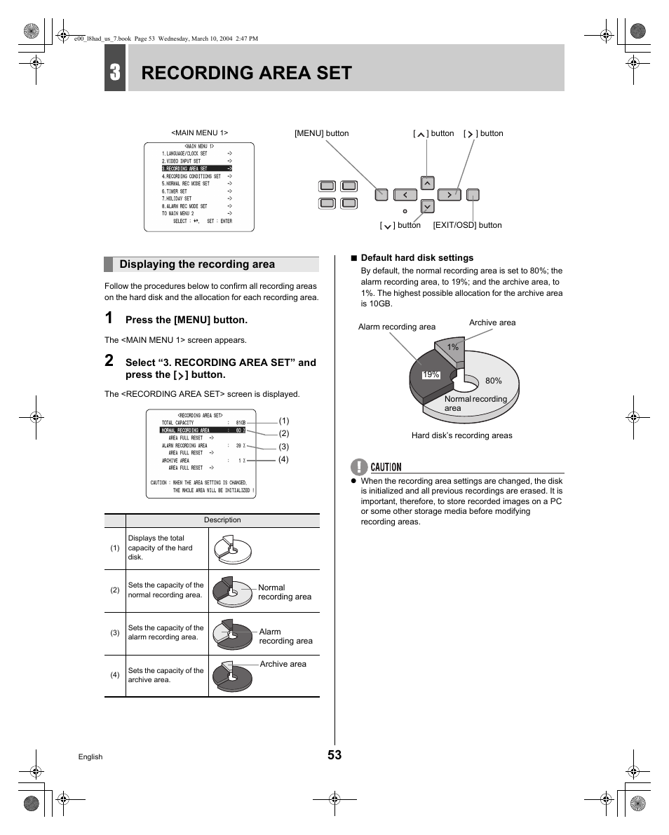 Recording area set | Sanyo DSR - 300 User Manual | Page 54 / 136