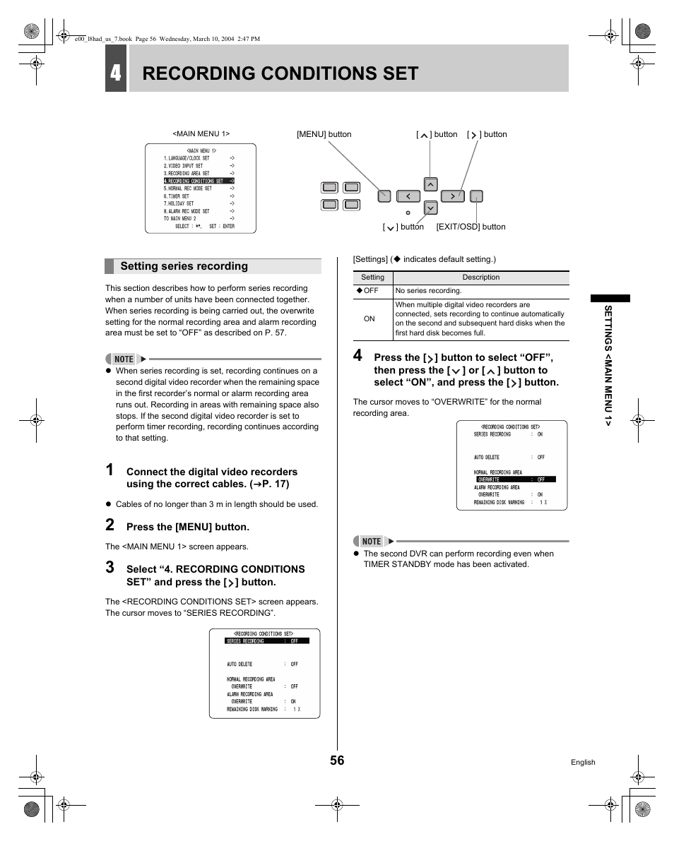 Recording conditions set | Sanyo DSR - 300 User Manual | Page 57 / 136