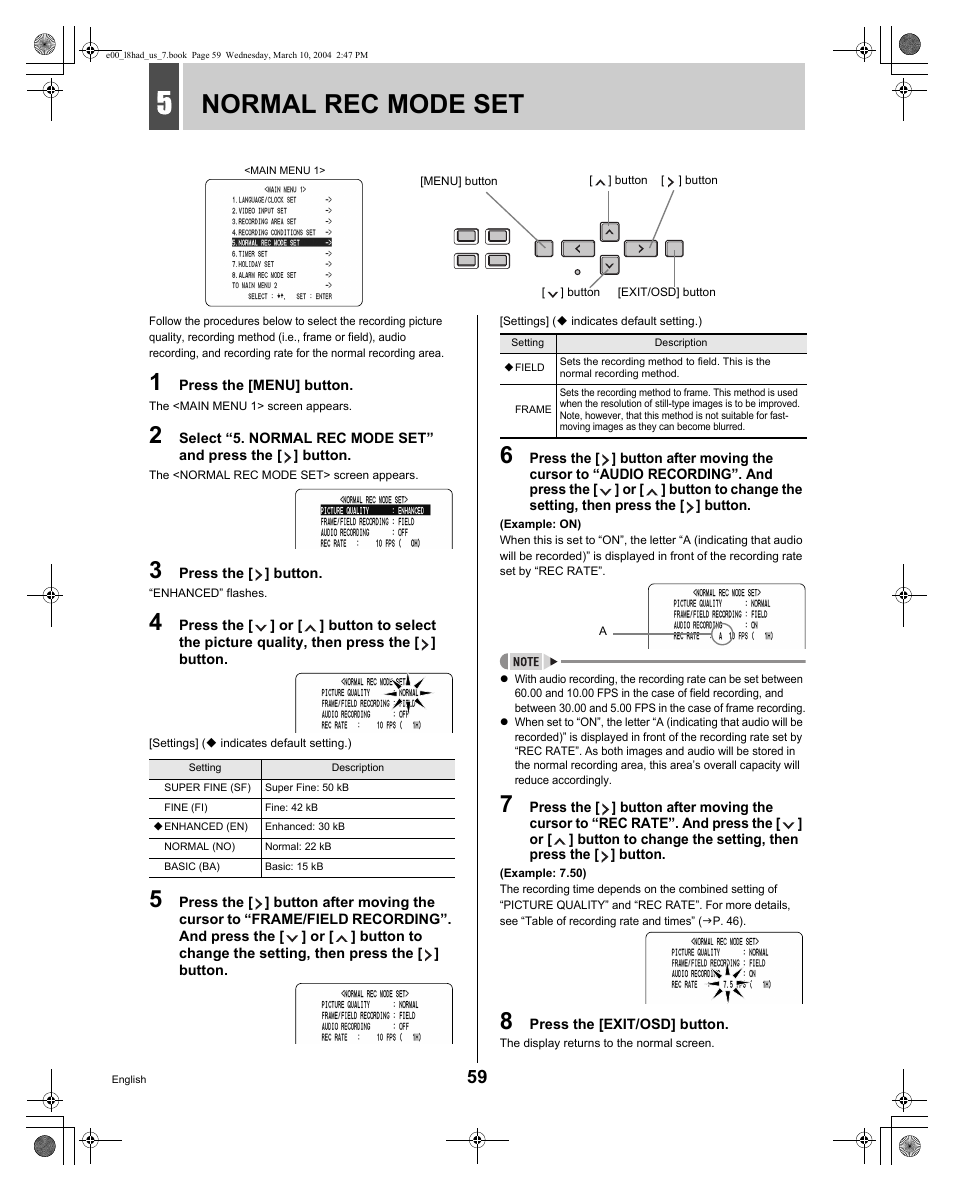 Normal rec mode set | Sanyo DSR - 300 User Manual | Page 60 / 136