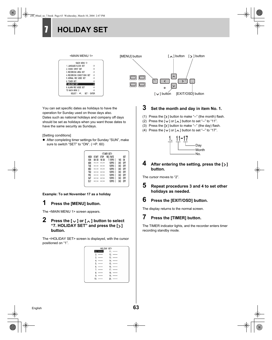 Holiday set | Sanyo DSR - 300 User Manual | Page 64 / 136
