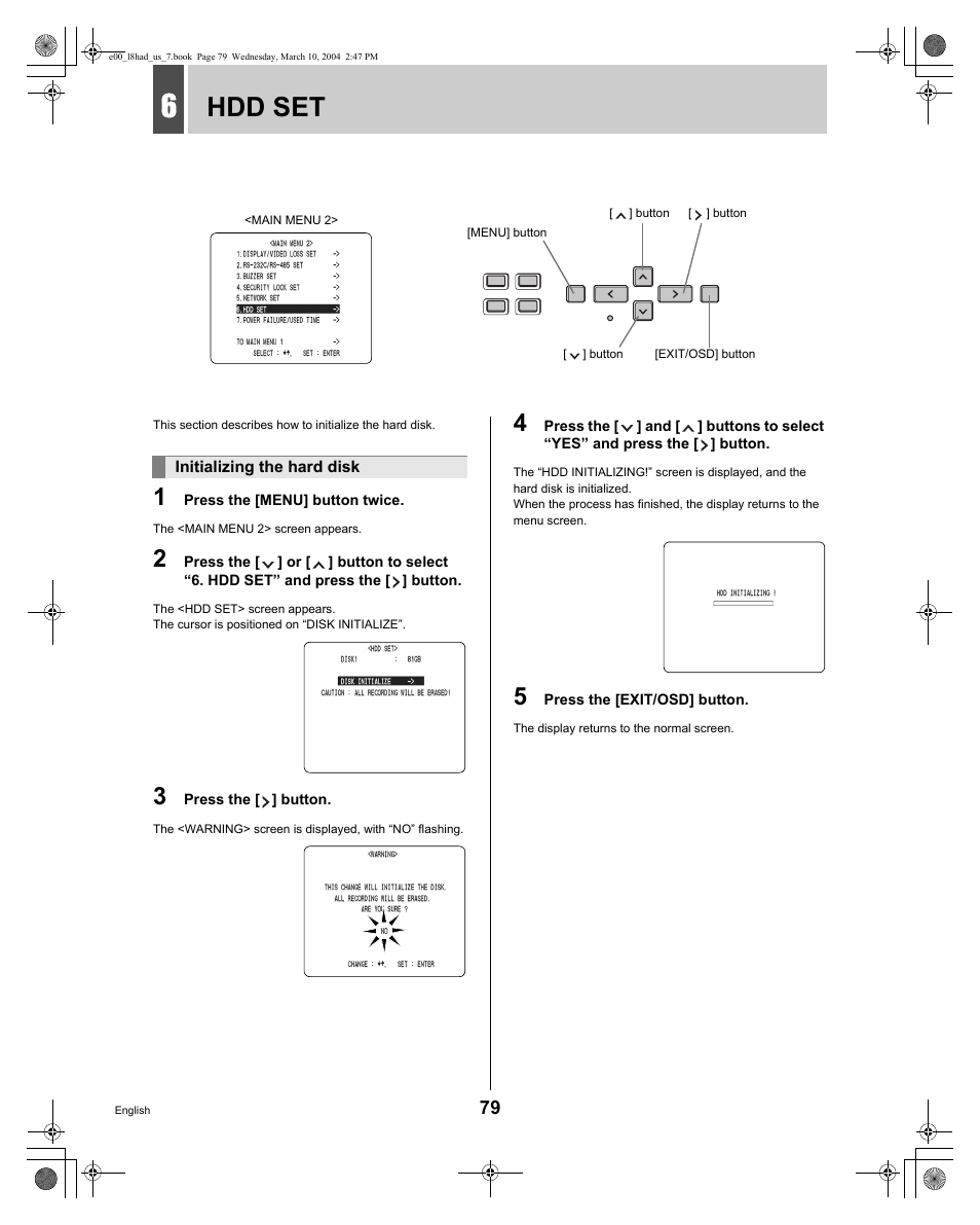Hdd set | Sanyo DSR - 300 User Manual | Page 80 / 136