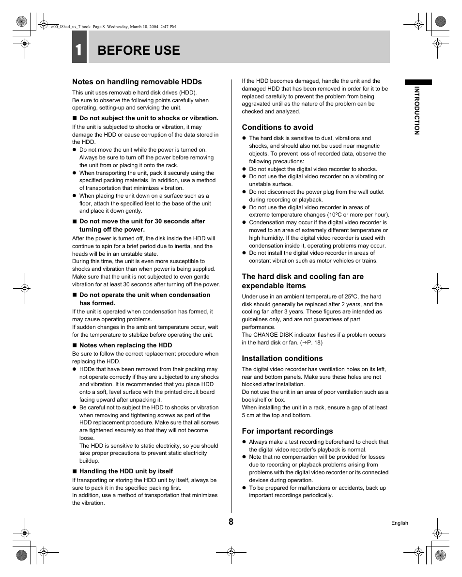 Before use | Sanyo DSR - 300 User Manual | Page 9 / 136