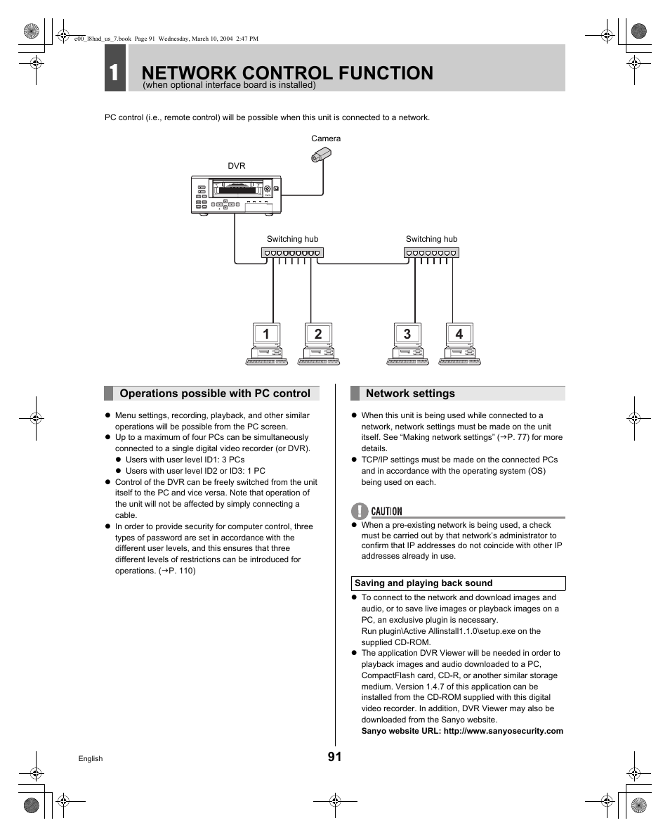 Network control function | Sanyo DSR - 300 User Manual | Page 92 / 136