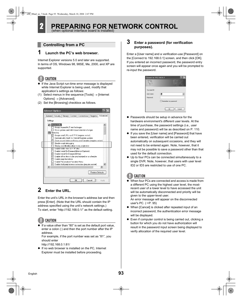 Preparing for network control | Sanyo DSR - 300 User Manual | Page 94 / 136