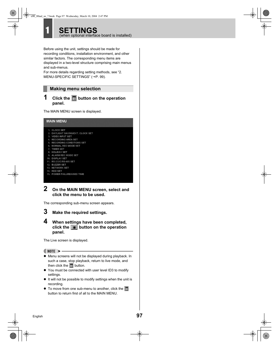 Settings | Sanyo DSR - 300 User Manual | Page 98 / 136