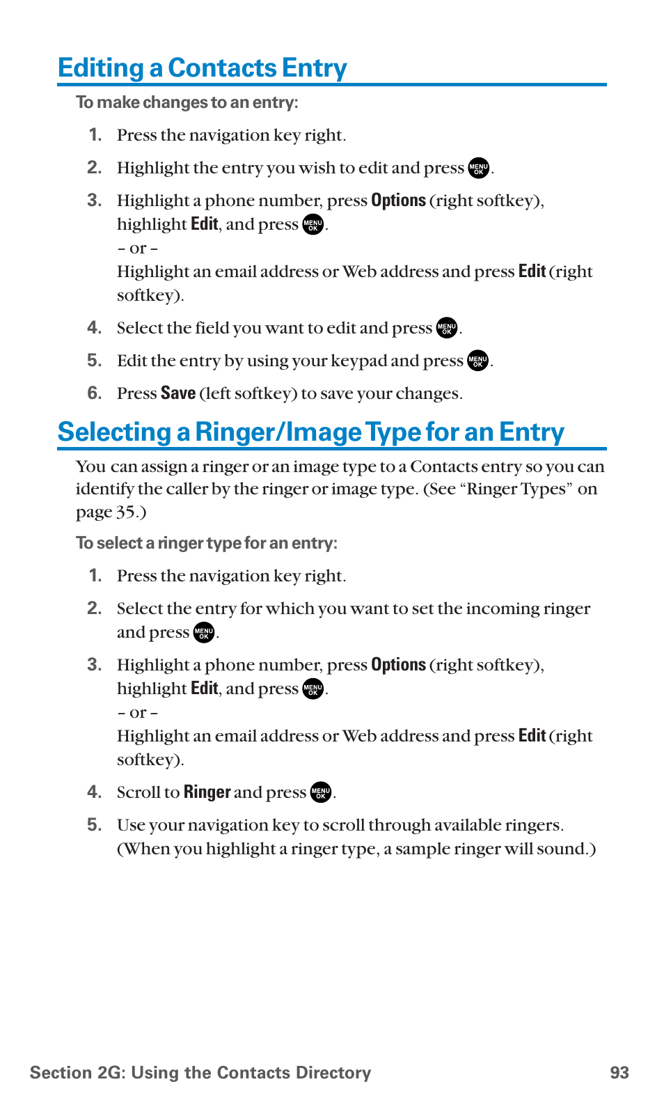 Editing a contacts entry, Selecting a ringer/image type for an entry | Sanyo PCS Vision PM-8200 User Manual | Page 105 / 257