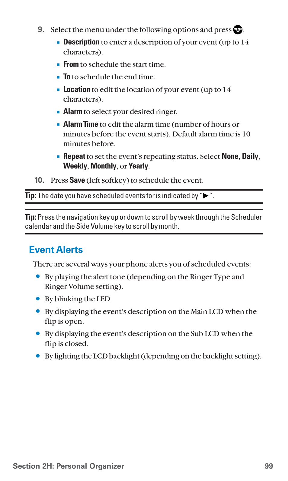 Event alerts | Sanyo PCS Vision PM-8200 User Manual | Page 111 / 257