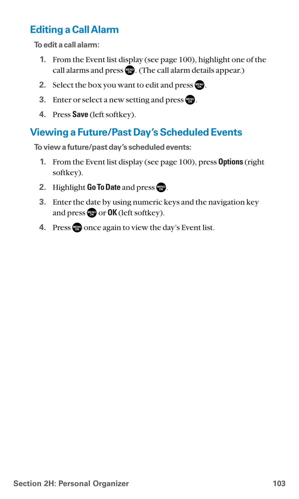 Editing a call alarm, Viewing a future/past day’s scheduled events | Sanyo PCS Vision PM-8200 User Manual | Page 115 / 257