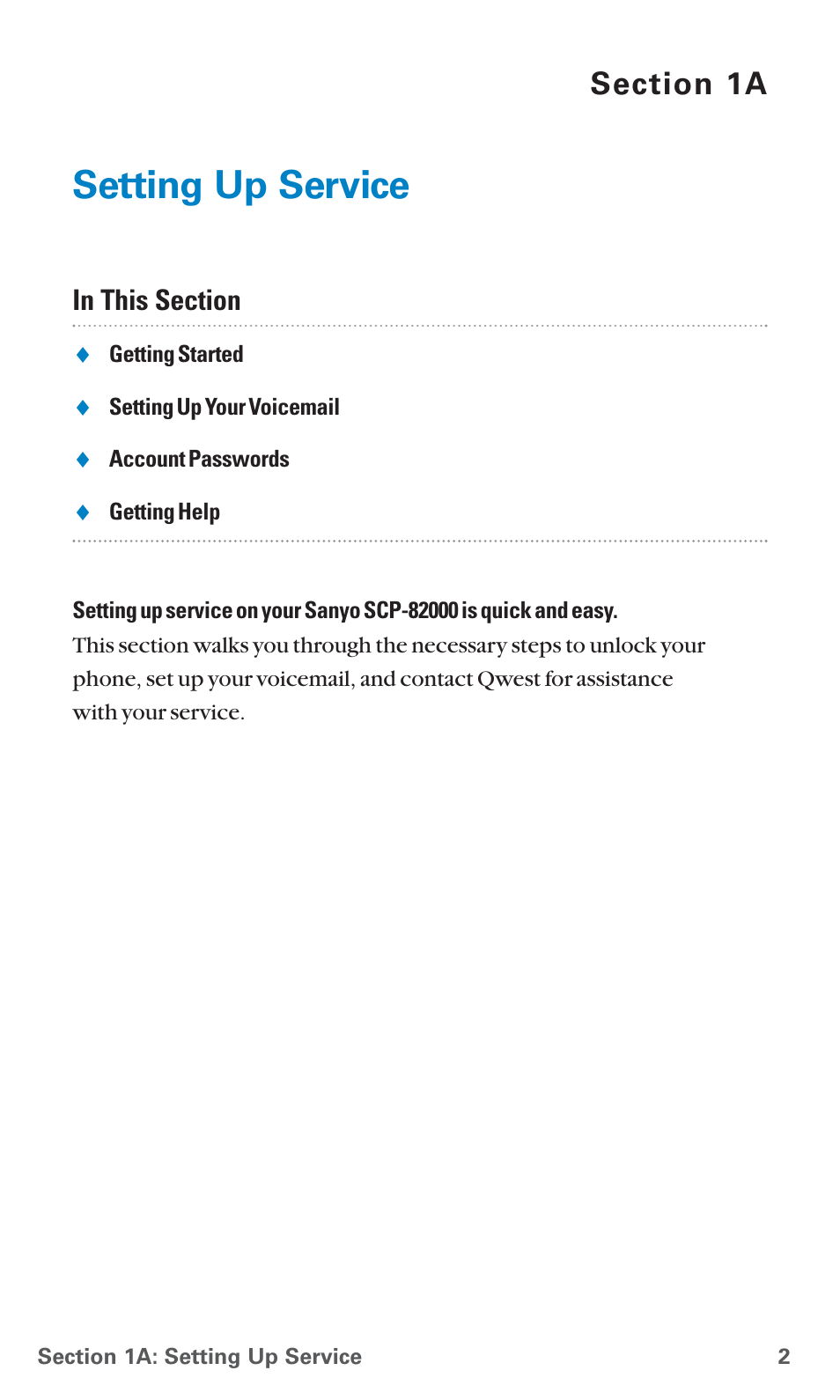 1a. setting up service, Setting up service | Sanyo PCS Vision PM-8200 User Manual | Page 14 / 257