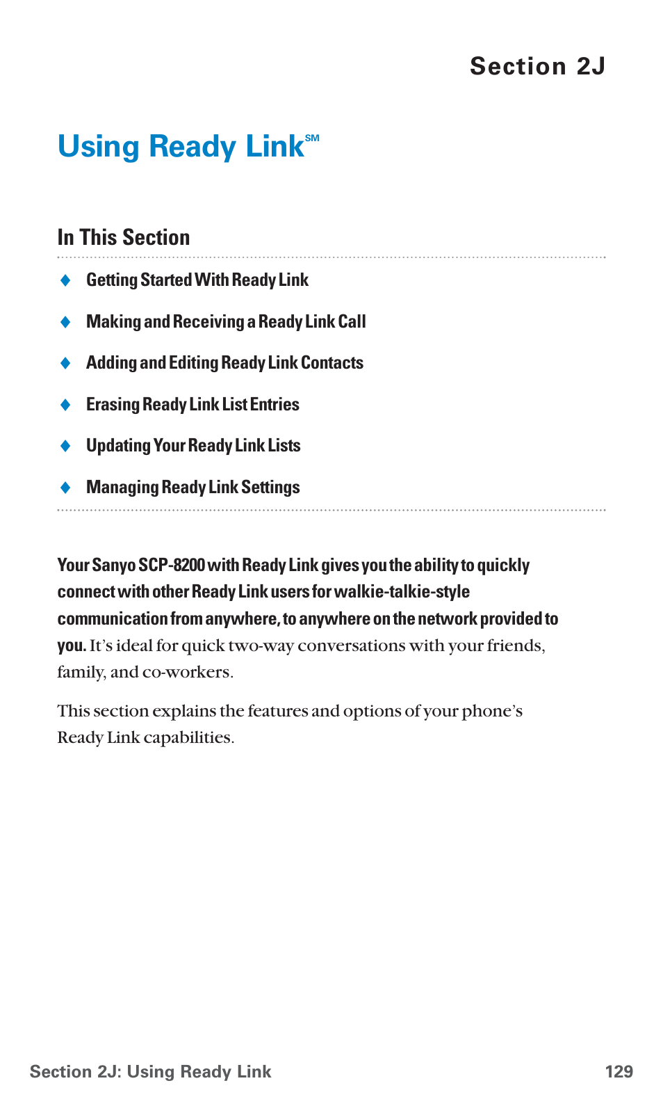 2j. using ready link, Using ready link | Sanyo PCS Vision PM-8200 User Manual | Page 141 / 257