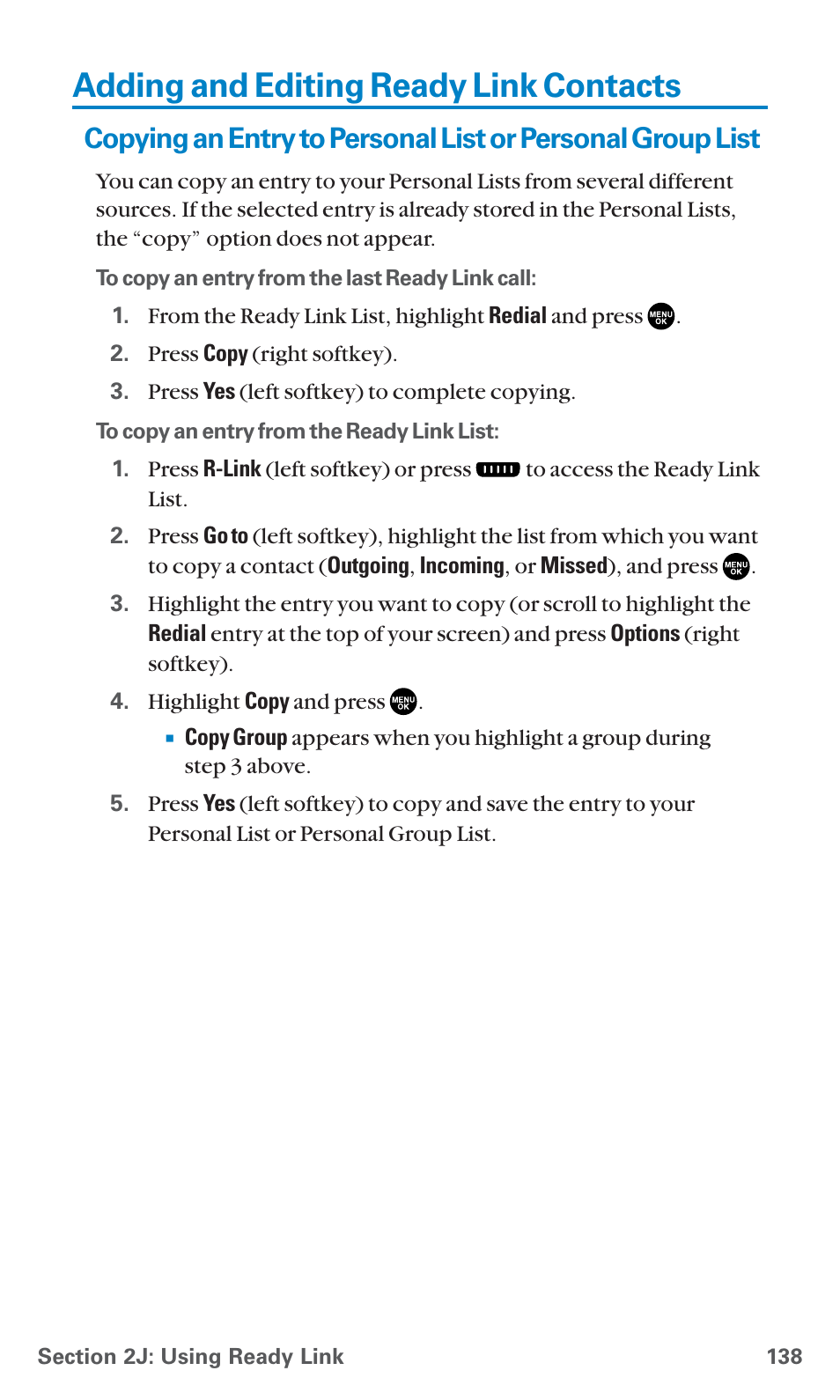 Adding and editing ready link contacts, And 138) | Sanyo PCS Vision PM-8200 User Manual | Page 150 / 257