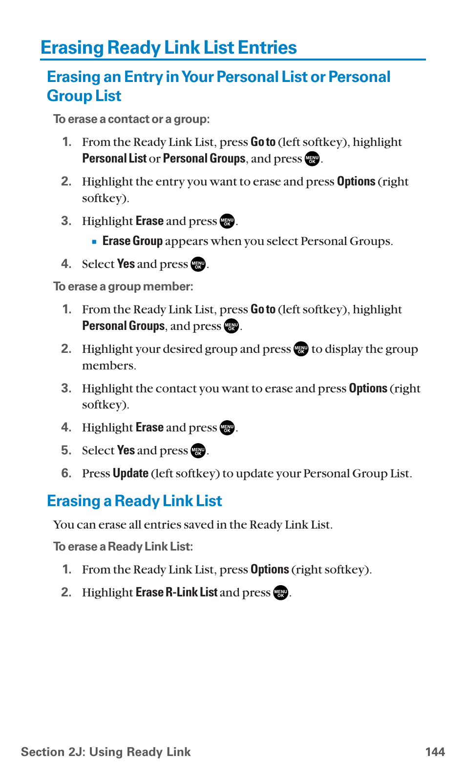Erasing ready link list entries, Erasing a ready link list | Sanyo PCS Vision PM-8200 User Manual | Page 156 / 257