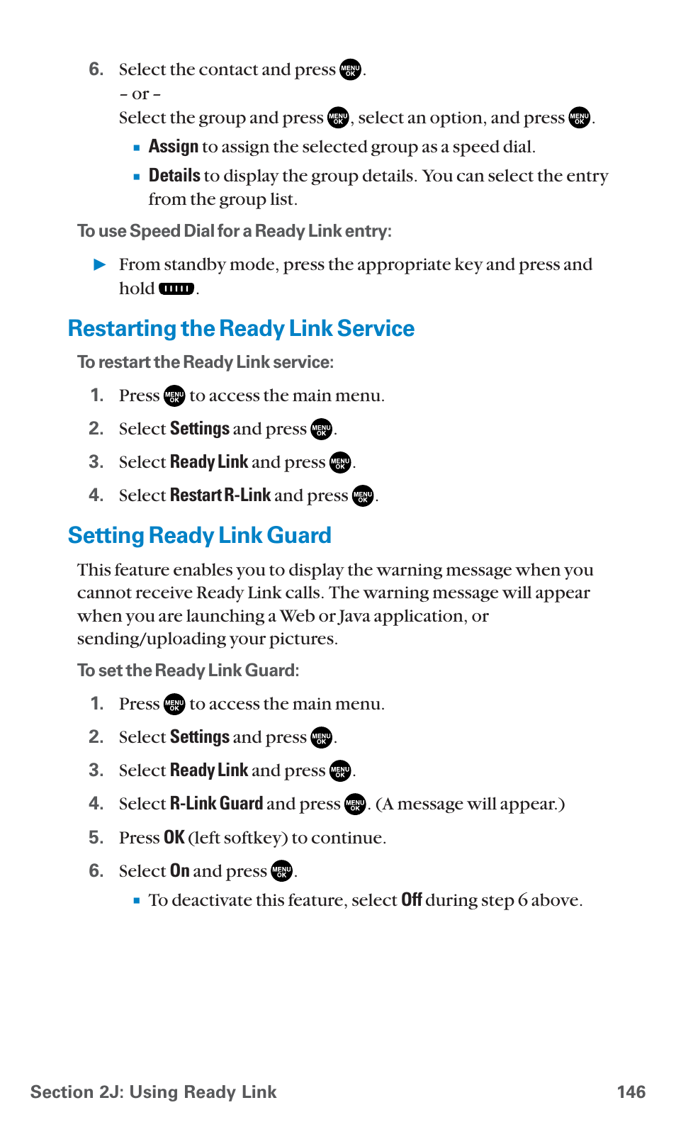 Restarting the ready link service, Setting ready link guard | Sanyo PCS Vision PM-8200 User Manual | Page 158 / 257