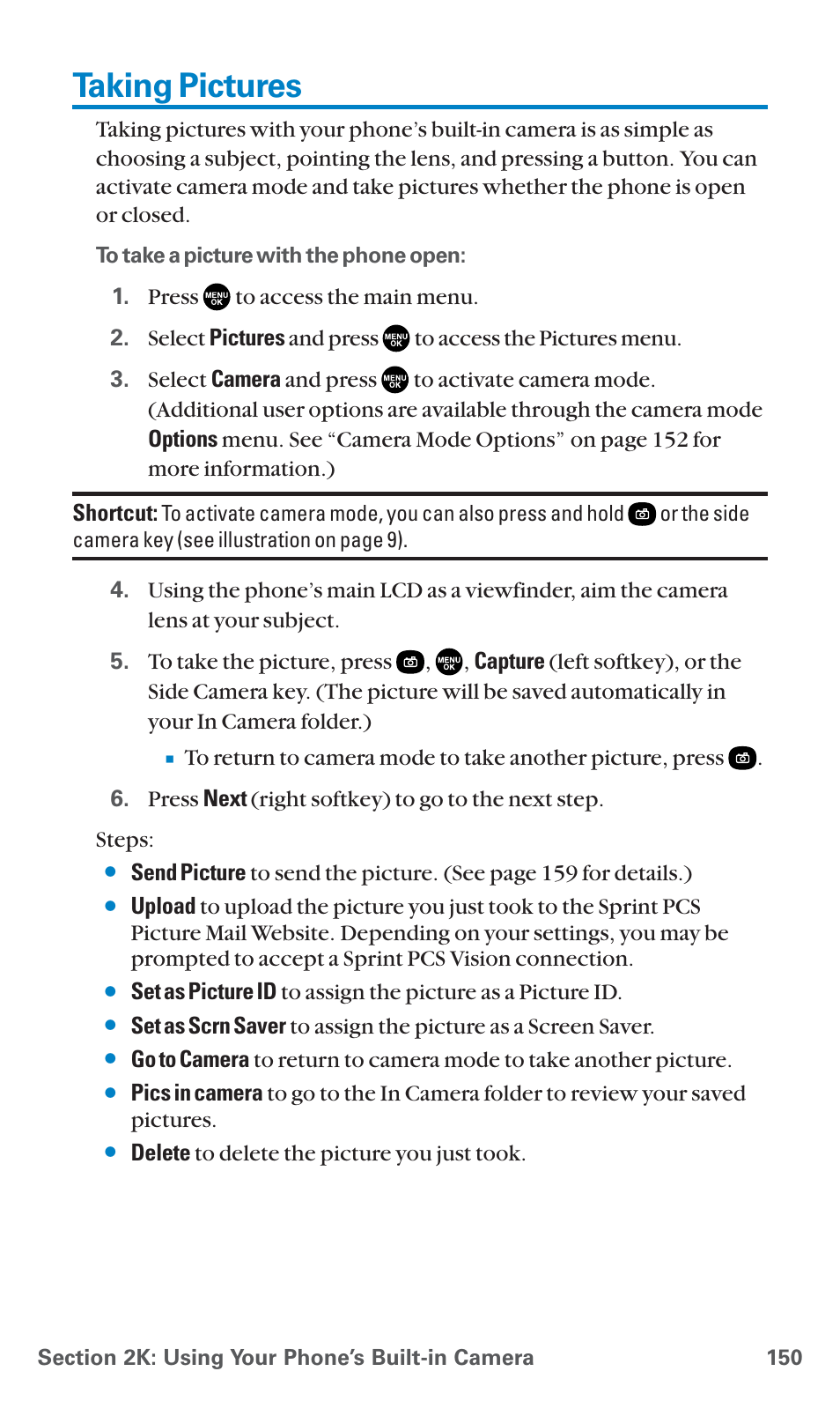 Taking pictures | Sanyo PCS Vision PM-8200 User Manual | Page 162 / 257