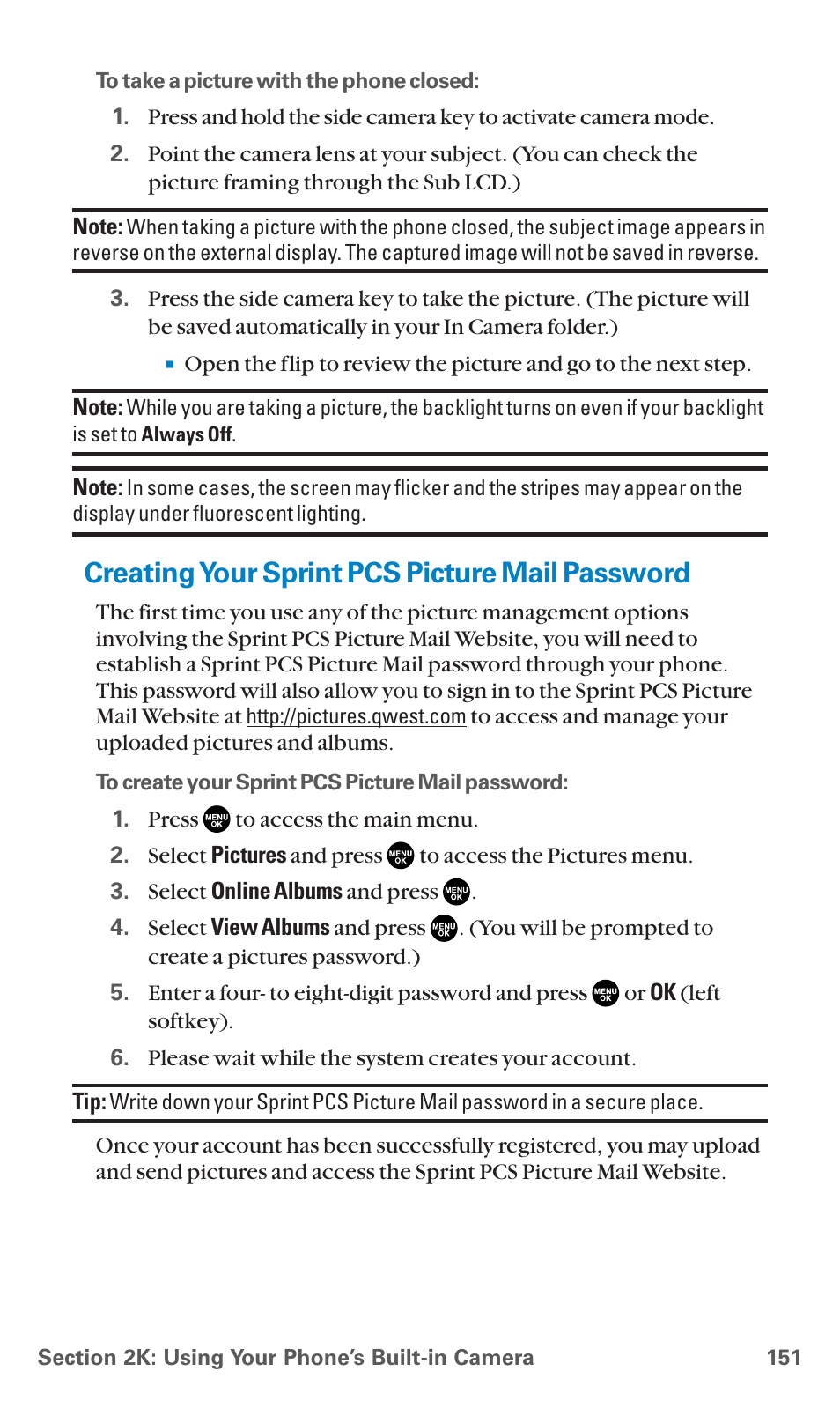Creating your sprint pcs picture mail password | Sanyo PCS Vision PM-8200 User Manual | Page 163 / 257