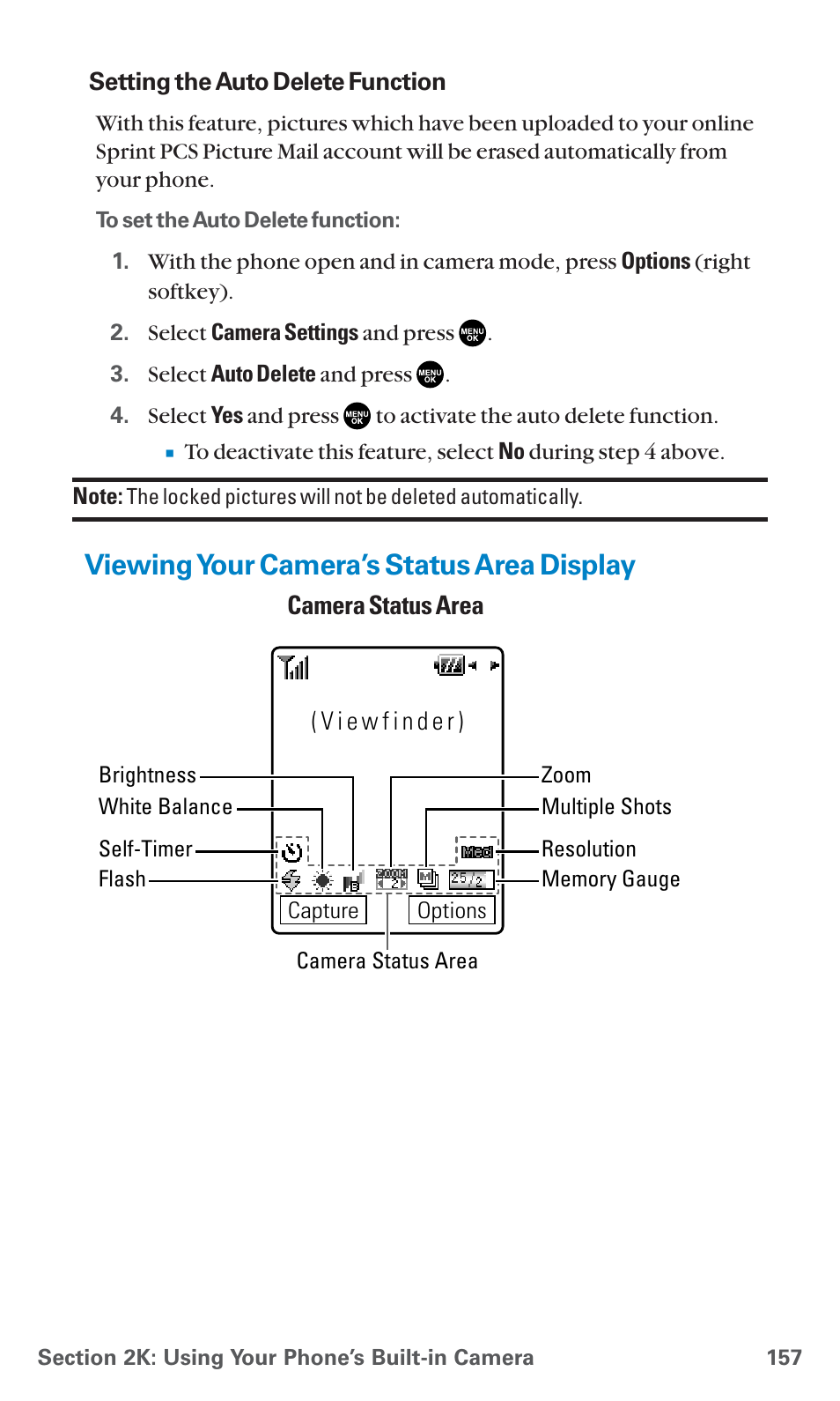 Viewing your camera’s status area display | Sanyo PCS Vision PM-8200 User Manual | Page 169 / 257