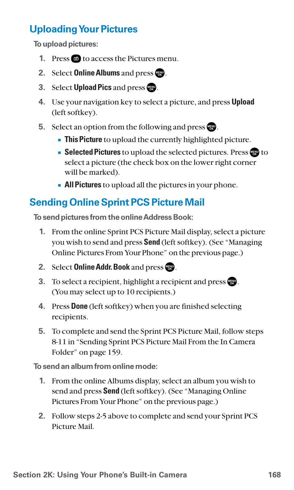Uploading your pictures, Sending online sprint pcs picture mail | Sanyo PCS Vision PM-8200 User Manual | Page 180 / 257