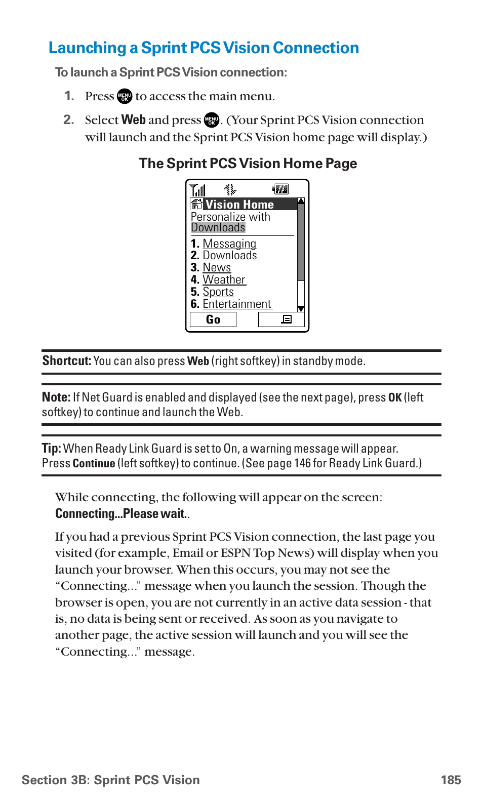 Launching a sprint pcs vision connection | Sanyo PCS Vision PM-8200 User Manual | Page 197 / 257