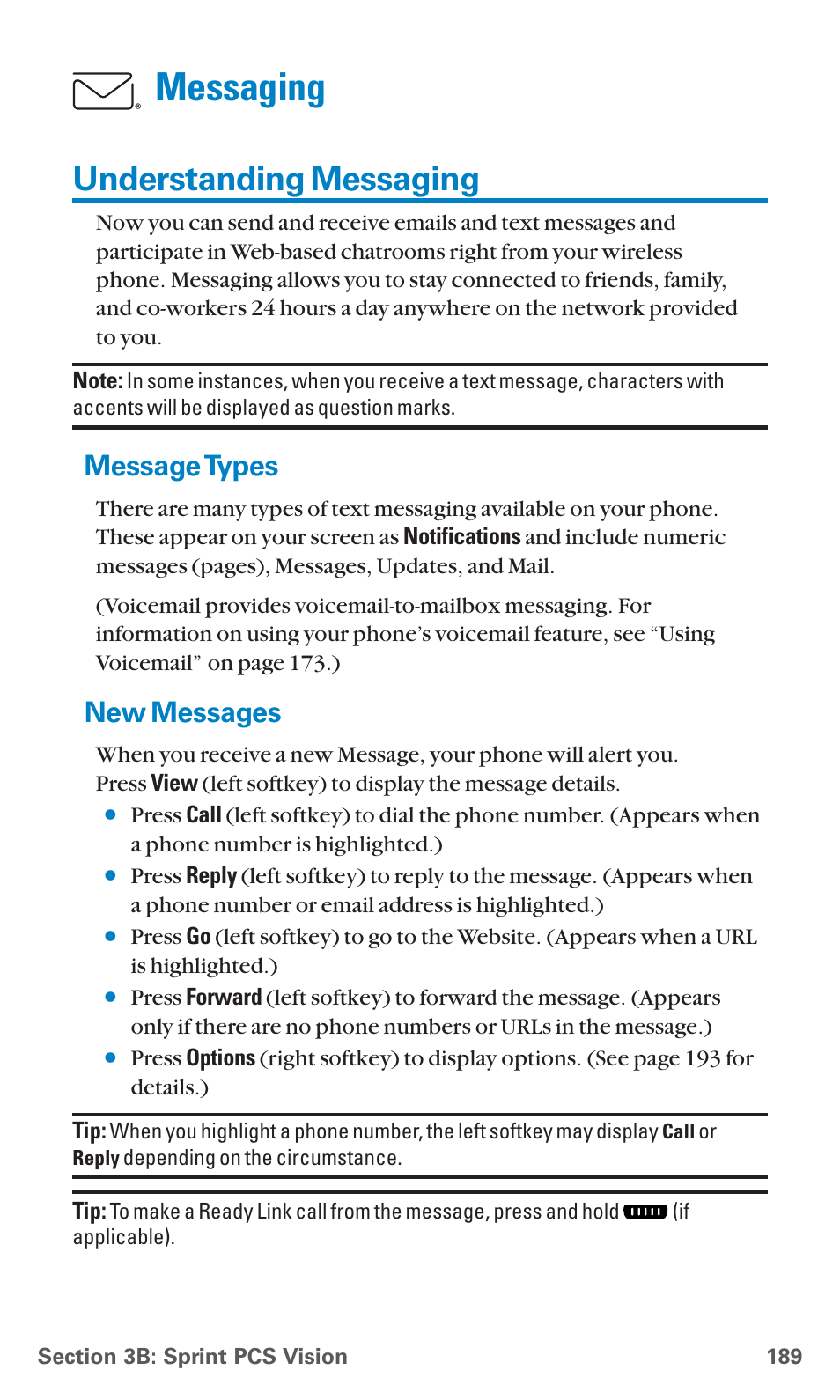 Understanding messaging, Message types, New messages | Messaging | Sanyo PCS Vision PM-8200 User Manual | Page 201 / 257