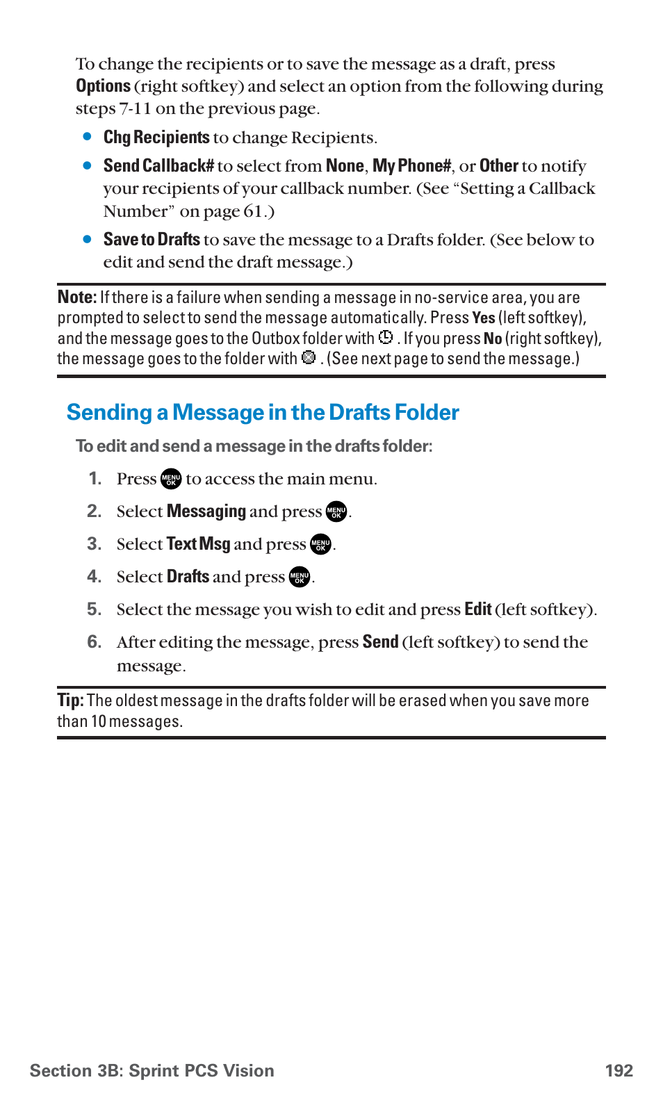 Sending a message in the drafts folder | Sanyo PCS Vision PM-8200 User Manual | Page 204 / 257