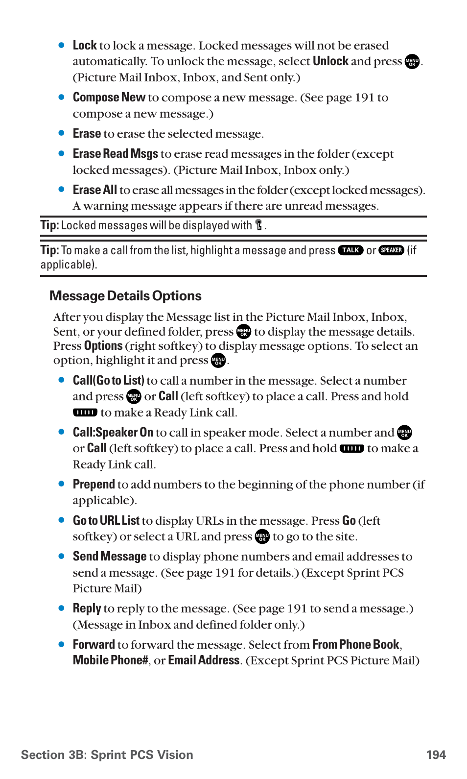 Message details options | Sanyo PCS Vision PM-8200 User Manual | Page 206 / 257