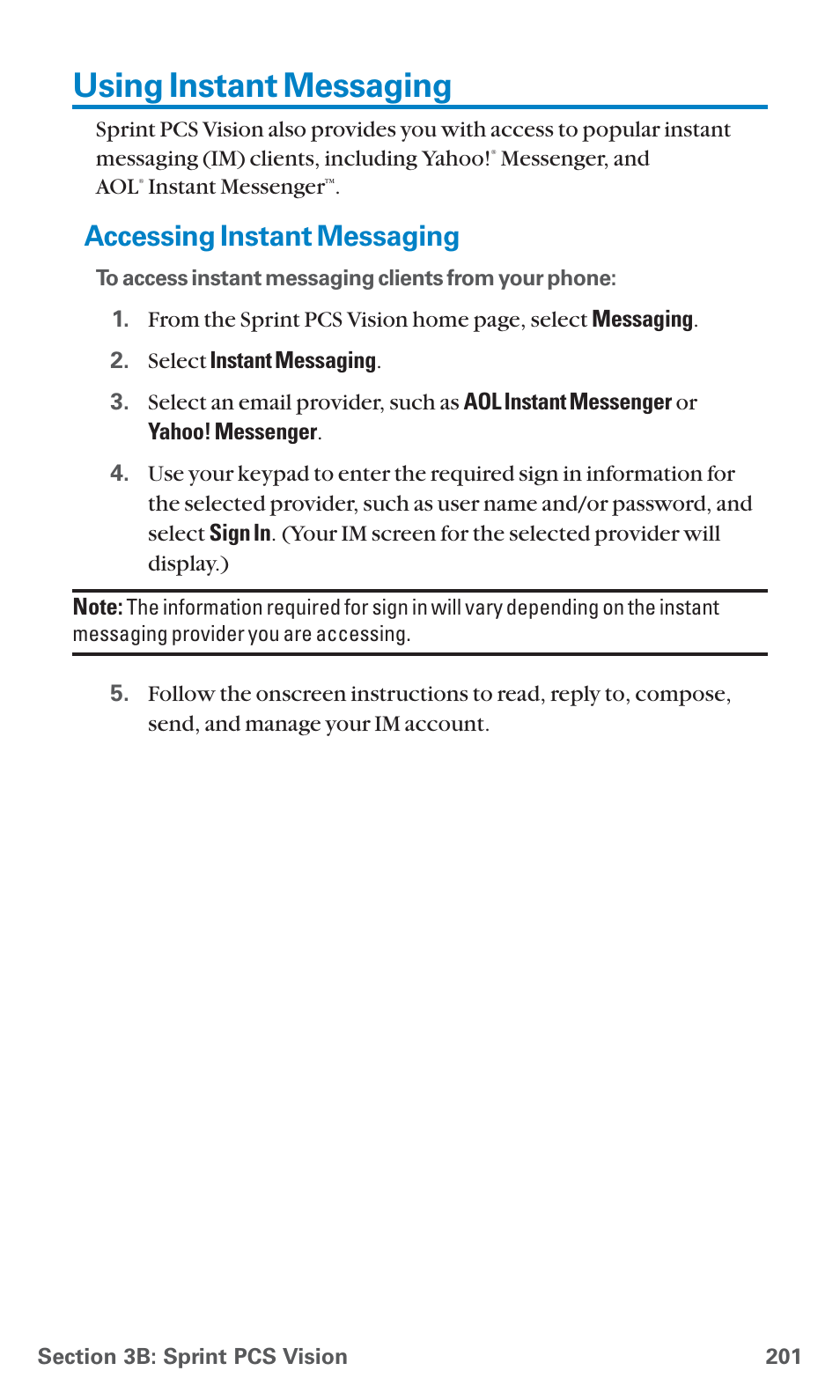 Using instant messaging, Accessing instant messaging | Sanyo PCS Vision PM-8200 User Manual | Page 213 / 257