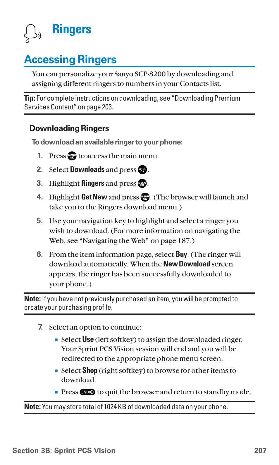 Accessing ringers, Ringers | Sanyo PCS Vision PM-8200 User Manual | Page 219 / 257