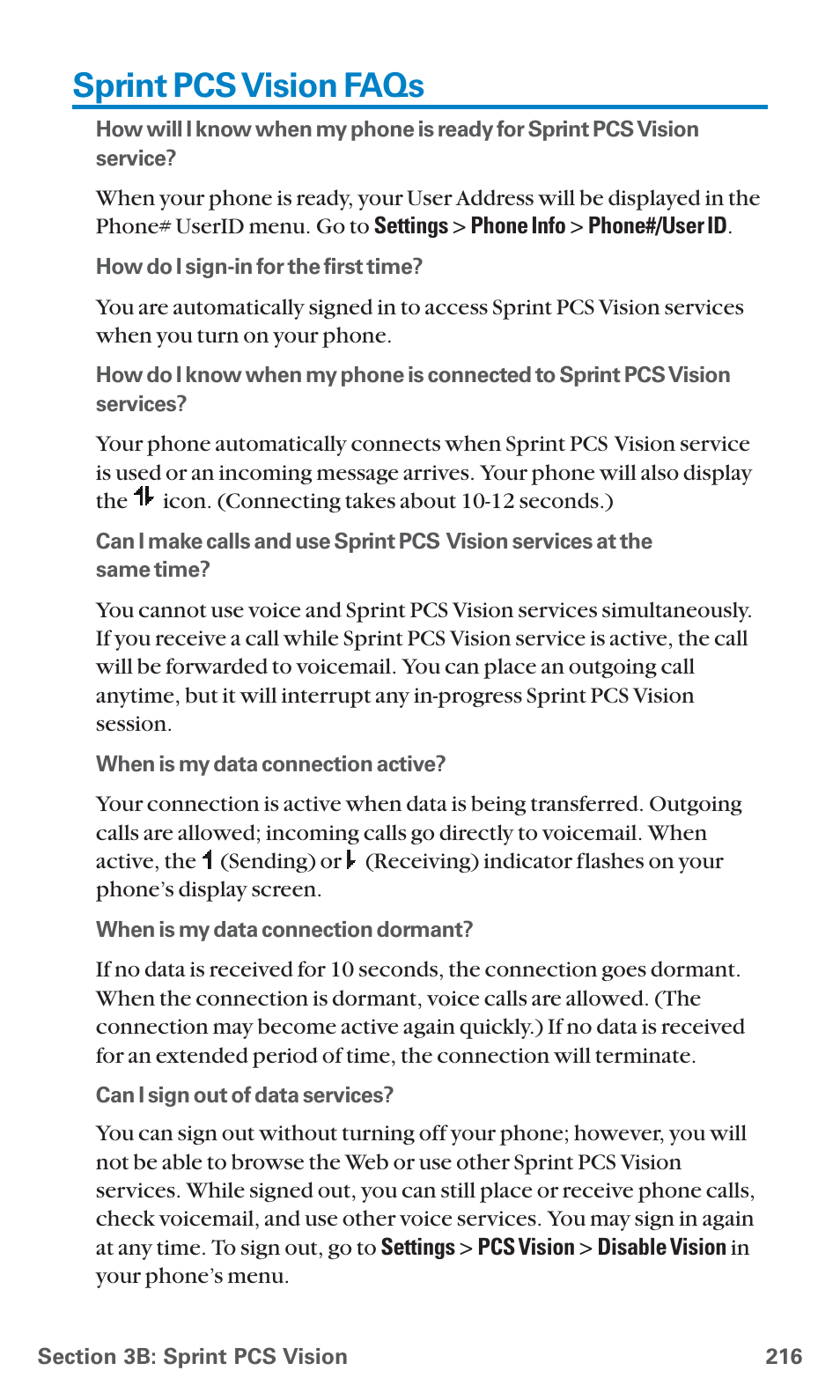 Sprint pcs vision faqs | Sanyo PCS Vision PM-8200 User Manual | Page 228 / 257