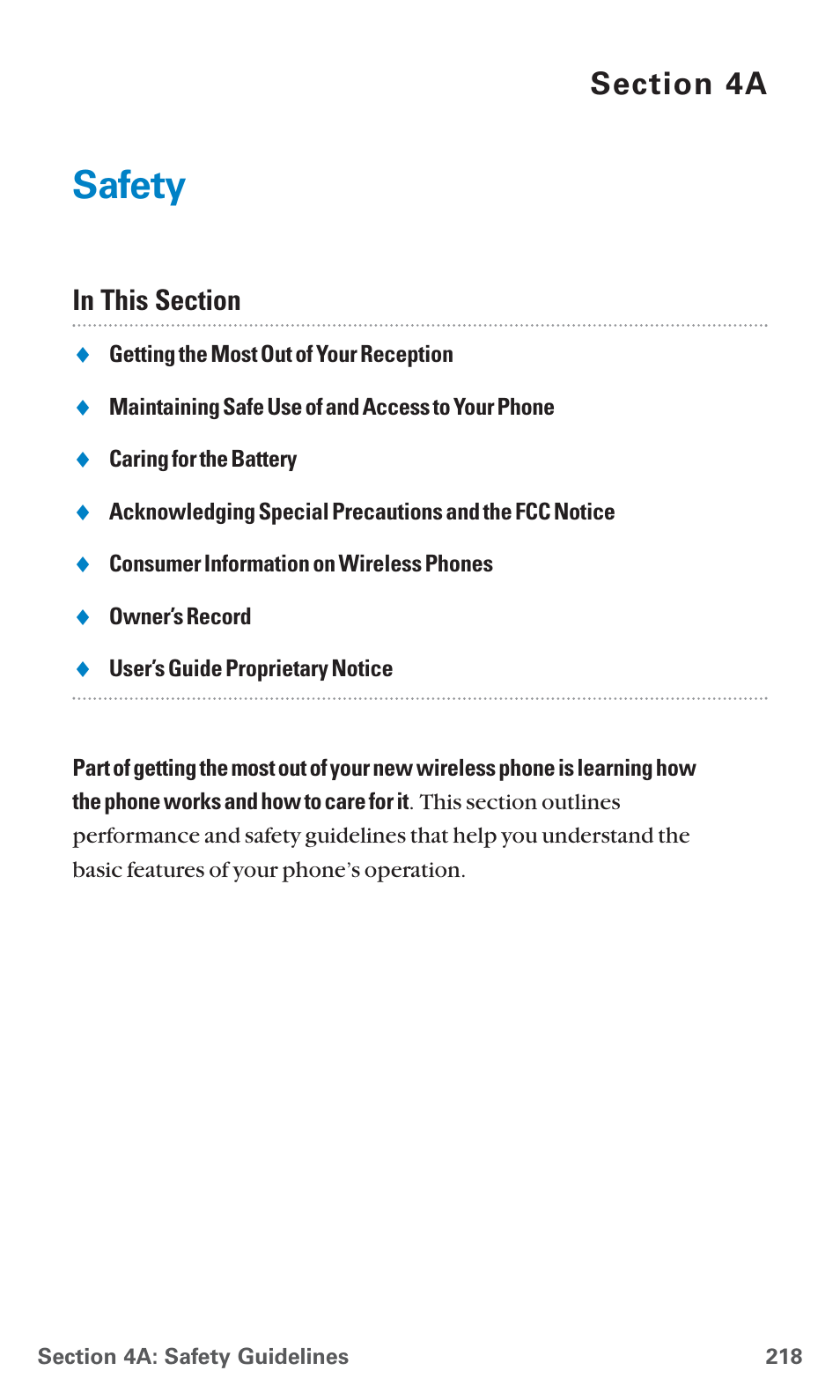 4a. safety, Safety | Sanyo PCS Vision PM-8200 User Manual | Page 230 / 257