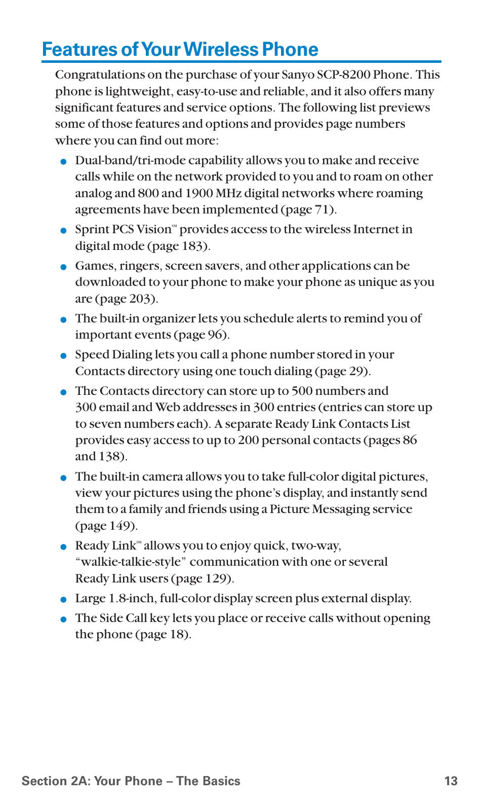Features of your wireless phone, Sprint pcs vision, Ready link | Sanyo PCS Vision PM-8200 User Manual | Page 25 / 257