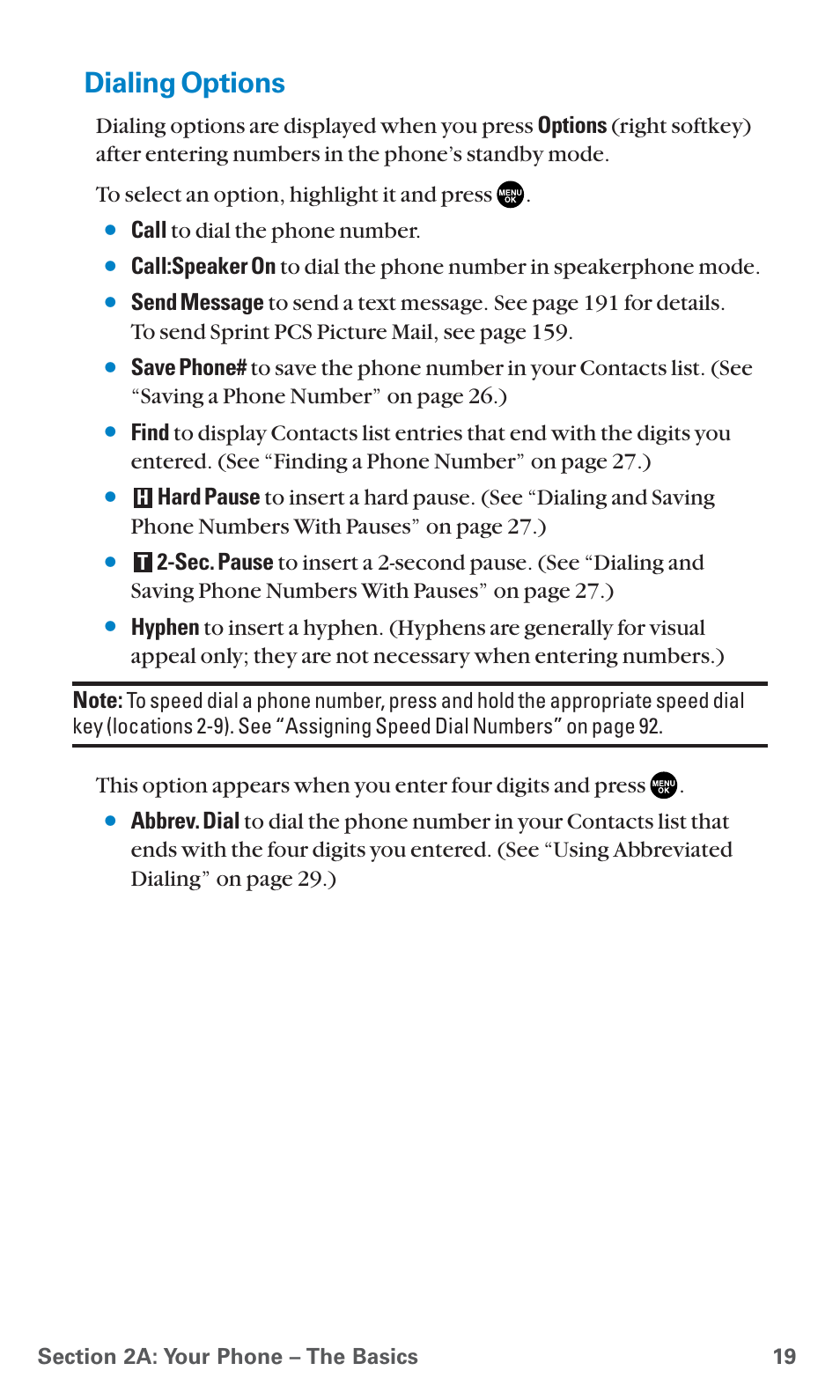 Dialing options | Sanyo PCS Vision PM-8200 User Manual | Page 31 / 257