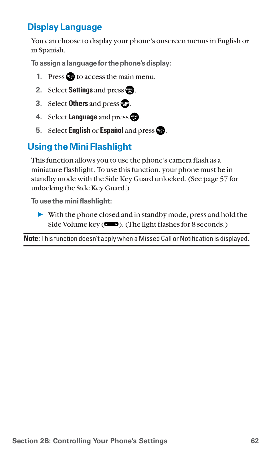 Display language, Using the mini flashlight | Sanyo PCS Vision PM-8200 User Manual | Page 74 / 257