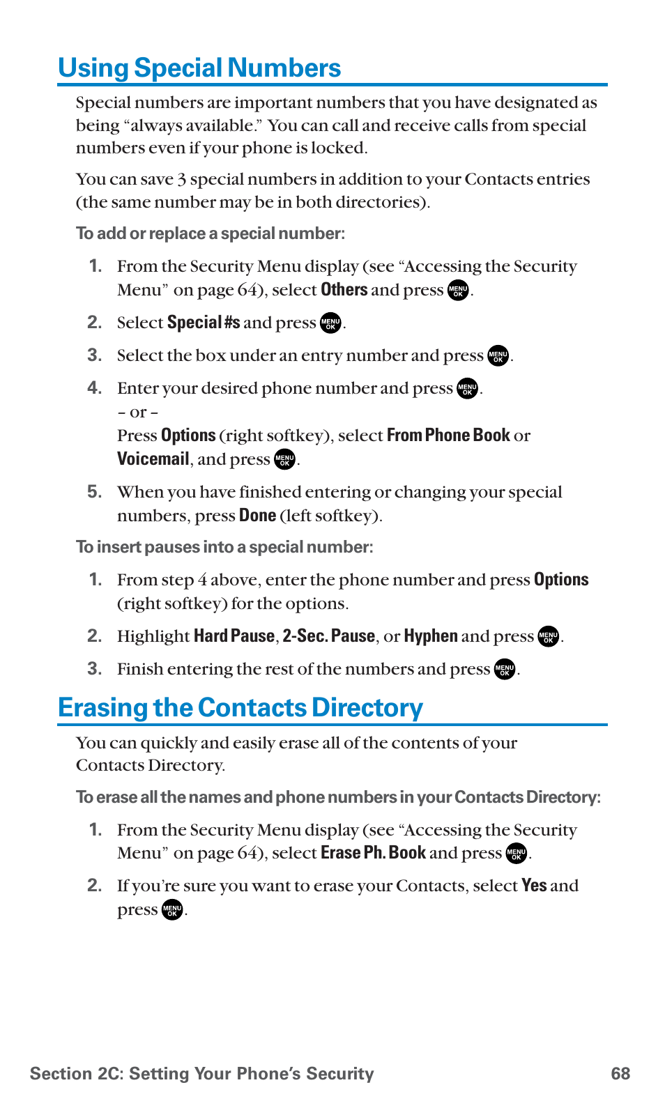 Using special numbers, Erasing the contacts directory | Sanyo PCS Vision PM-8200 User Manual | Page 80 / 257