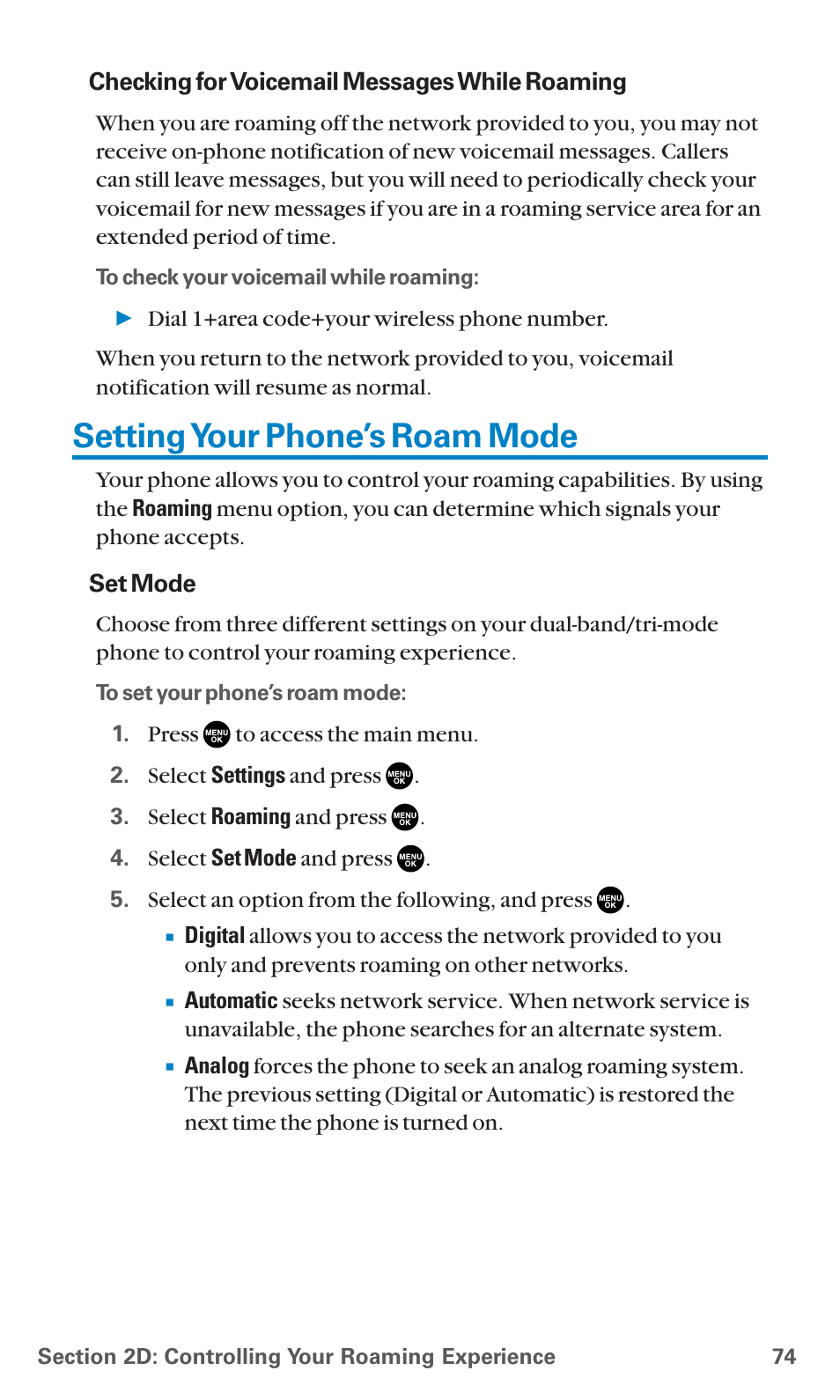 Setting your phone’s roam mode | Sanyo PCS Vision PM-8200 User Manual | Page 86 / 257