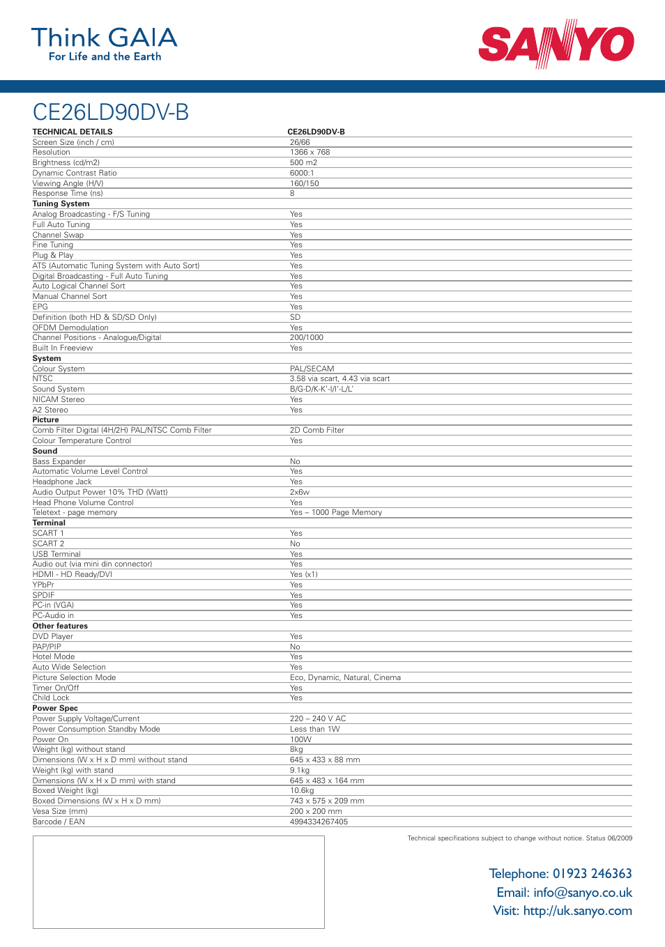 Ce26ld90dv-b | Sanyo CE26LD90DV-B User Manual | Page 2 / 2