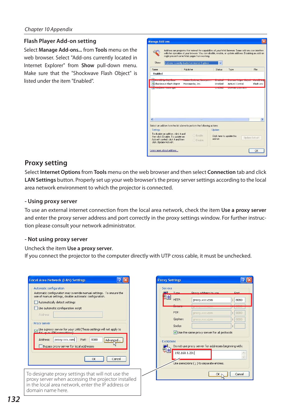 Proxy setting | Sanyo QXXAVC922---P User Manual | Page 132 / 144