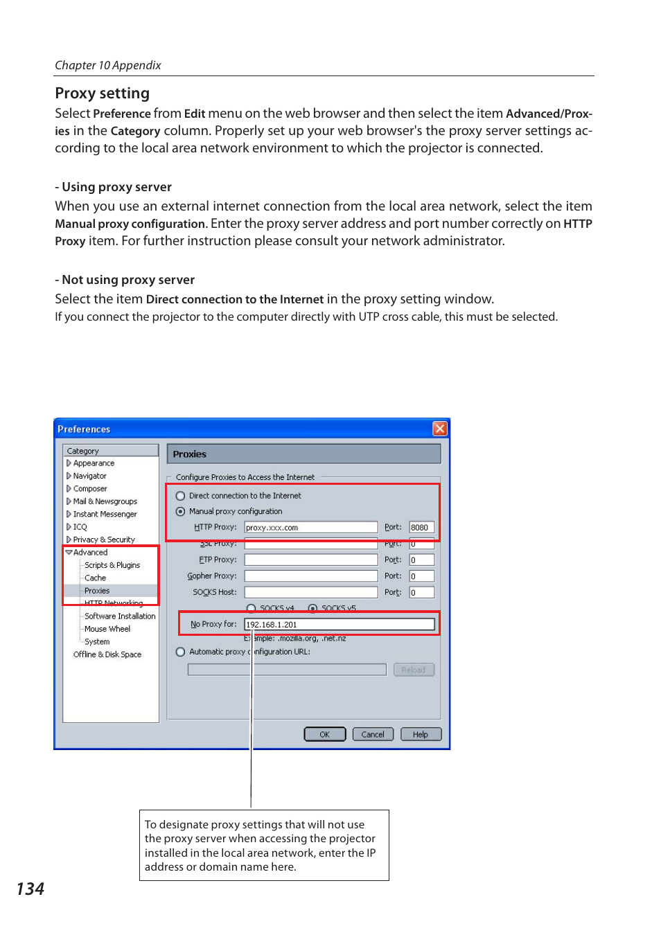 Proxy setting | Sanyo QXXAVC922---P User Manual | Page 134 / 144