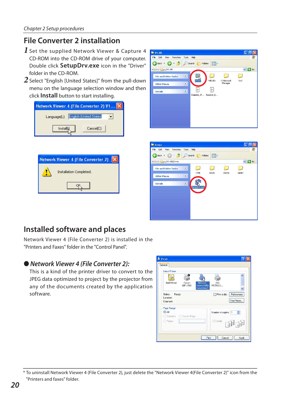 File converter 2 installation, Installed software and places | Sanyo QXXAVC922---P User Manual | Page 20 / 144