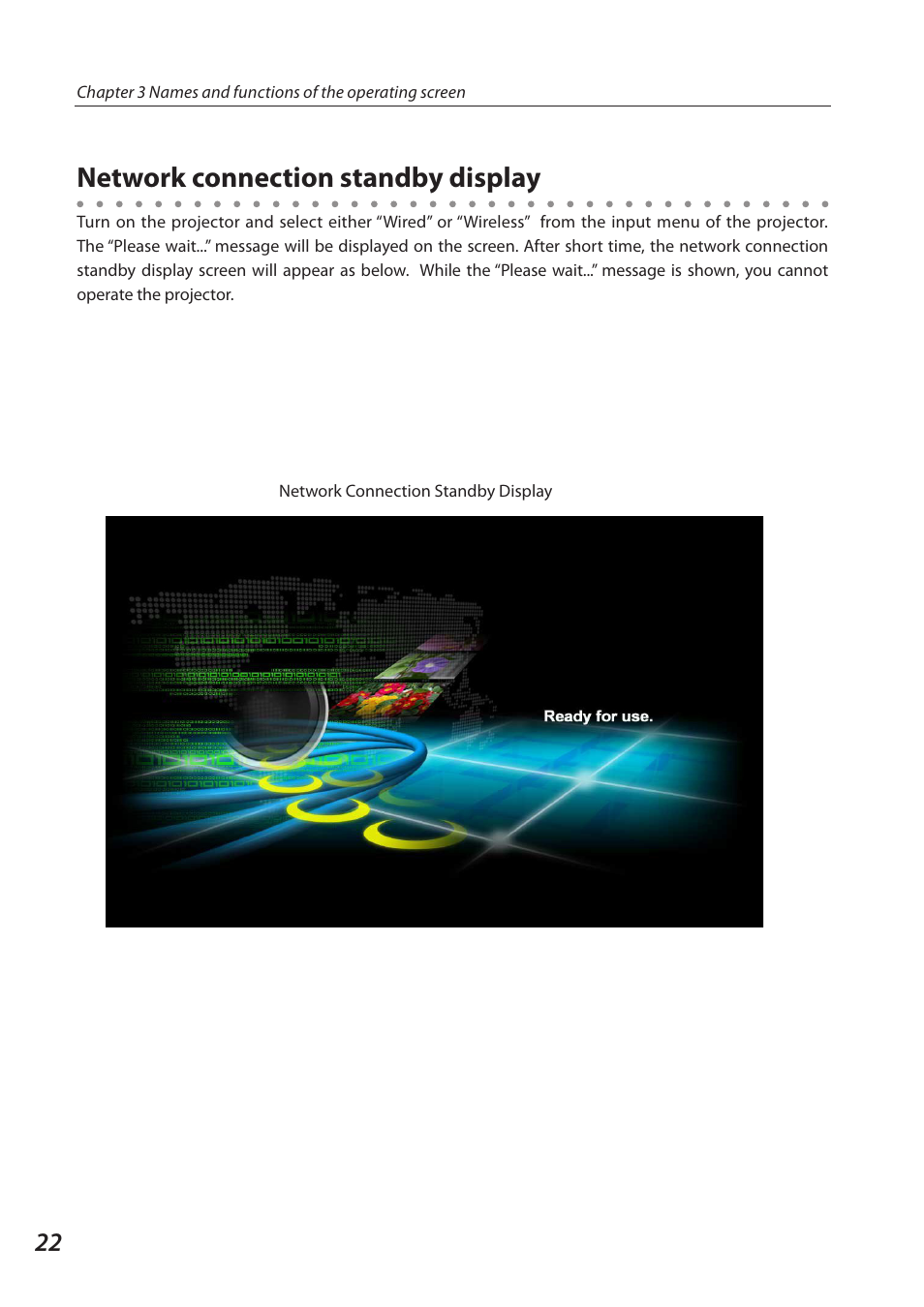 Network connection standby display | Sanyo QXXAVC922---P User Manual | Page 22 / 144