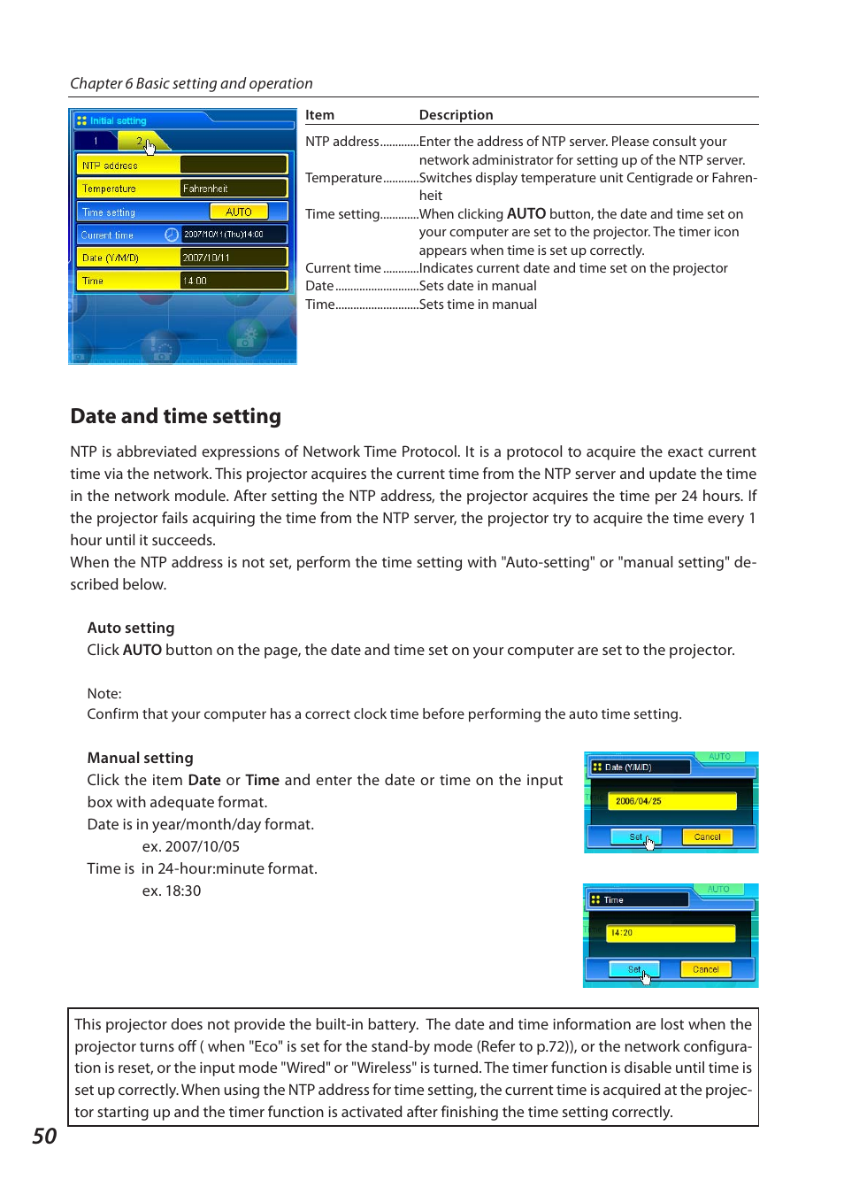 Date and time setting | Sanyo QXXAVC922---P User Manual | Page 50 / 144